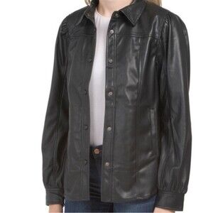NWT Blank NYC Black Faux Leather Button Up Shirt Jacket, Size XS
